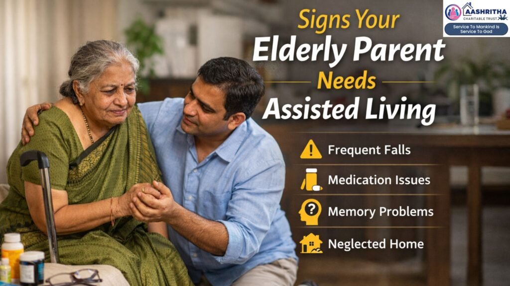 Signs your elderly parent needs assisted living – elderly mother receiving care and support in Vijayawada, Andhra Pradesh
