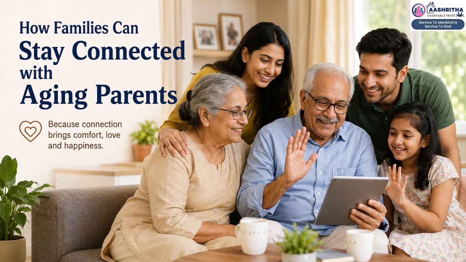 Family members staying connected with aging parents through quality time, communication, emotional support, and senior care in Vijayawada, Andhra Pradesh.
