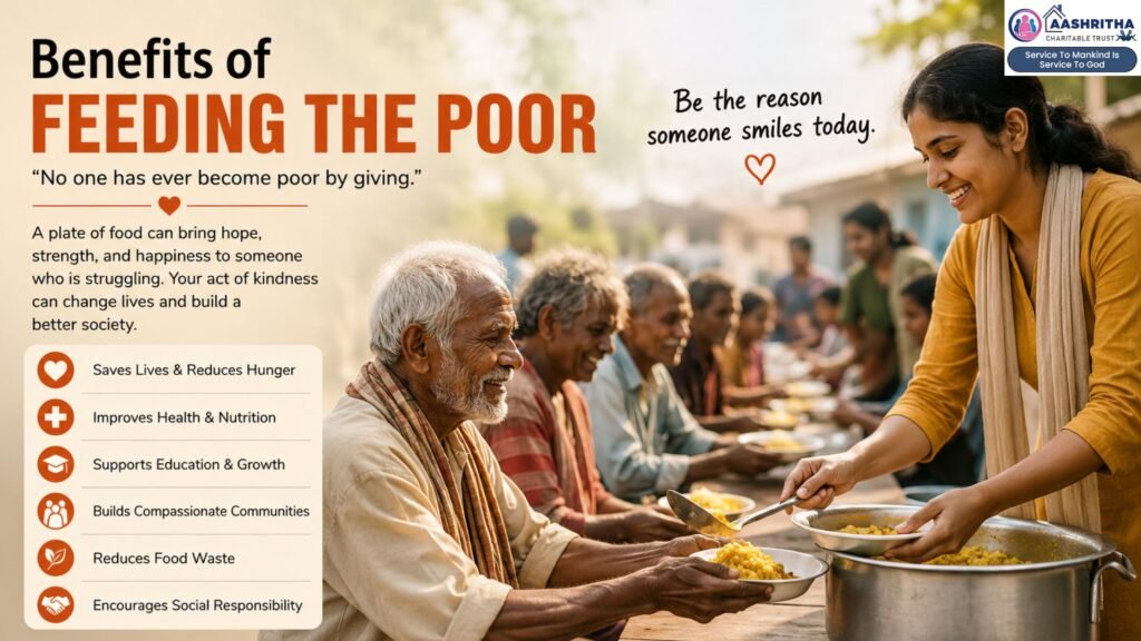 Volunteers serving nutritious meals to underprivileged people, highlighting the benefits of feeding the poor, the importance of feeding the poor, and food donation benefits in Vijayawada, Andhra Pradesh.