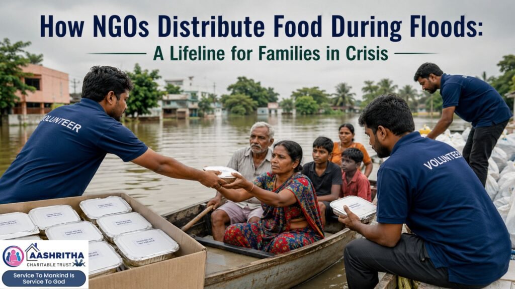 How NGOs distribute food during floods to affected families in Vijayawada and Andhra Pradesh
