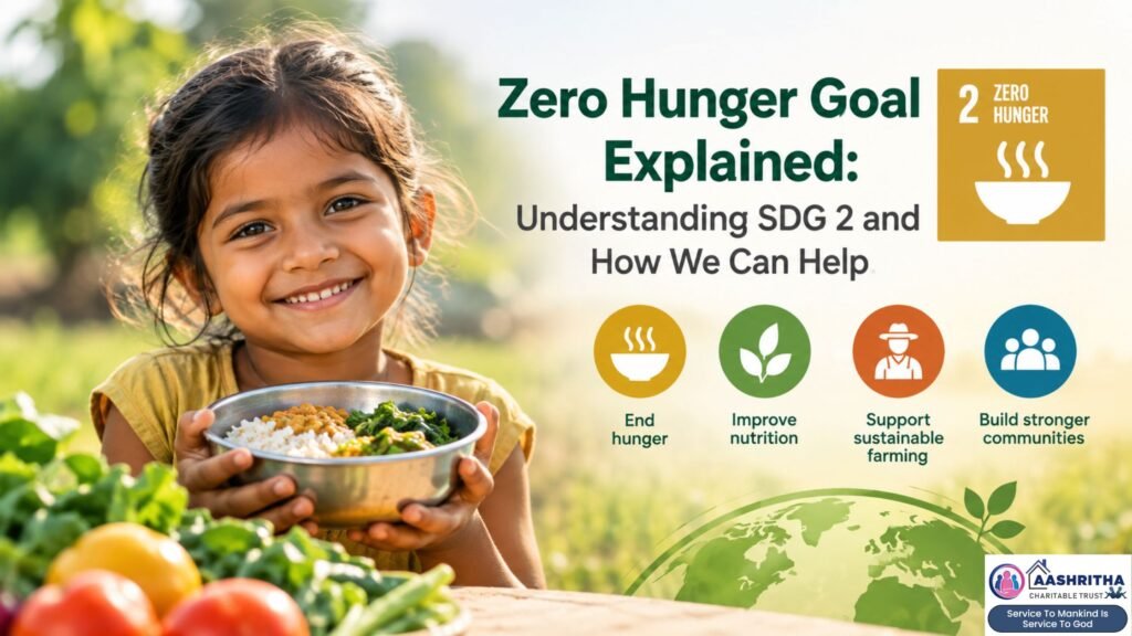 Zero Hunger Goal explained through SDG 2, nutritious food, sustainable farming, and community support